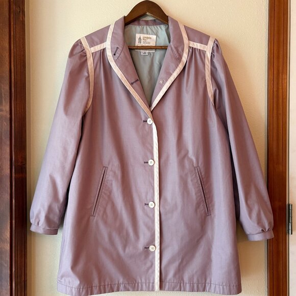 VTG 60s 70s London Fog Trench Coat Midi Length Pastel Purple White Trim Size 12 - Picture 1 of 8